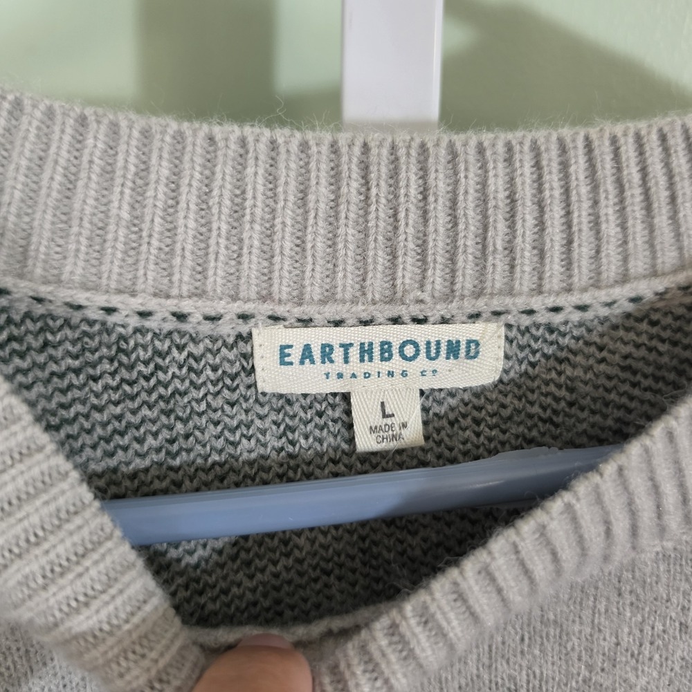 Earthbound Trading Co Mushroom House Intarsia Knit Sweater Women's Size L Gray - Picture 2 of 6